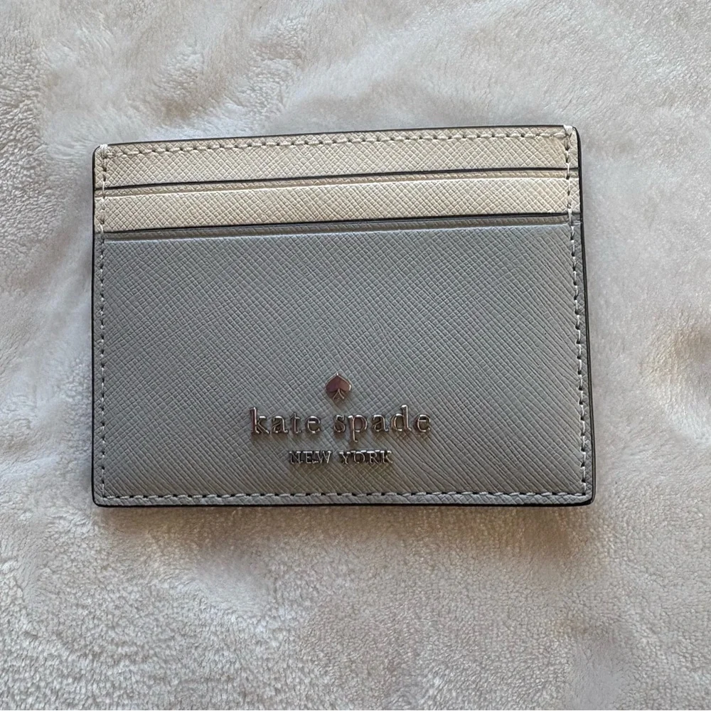 Kate Spade SET Madison Double Zip Wristlet + Small Slim Card Holder Grey/Ivory